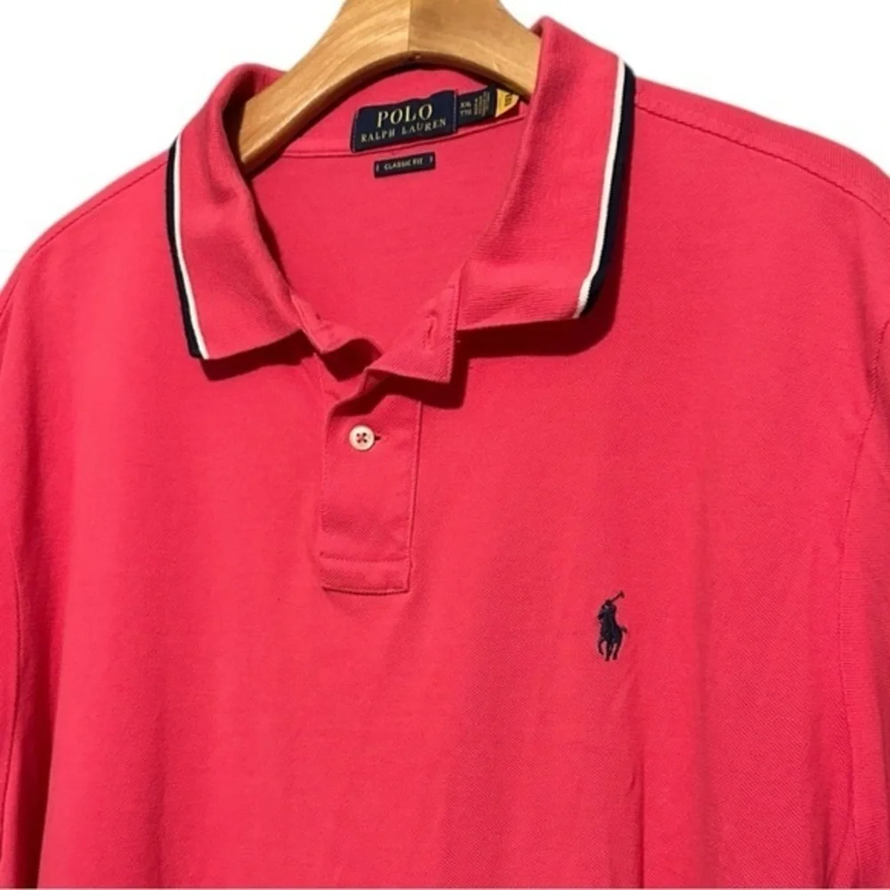 Polo Ralph Lauren Size XXL Red Striped Collar Arm Band Short Sleeve Polo Shirt